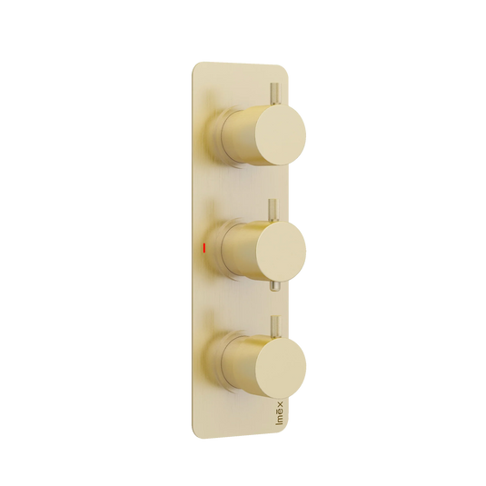 Imex Ravine Brushed Brass Three Handle, Two Outlet, Concealed Thermostatic Shower - 6009BB - Envy Bathrooms Ltd