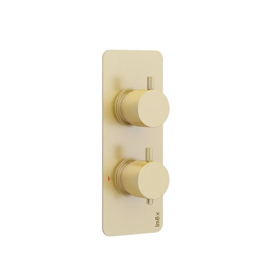 Imex Ravine Brushed Brass Two Handle, Single Outlet, Concealed Thermostatic Shower - 6007BB - Envy Bathrooms Ltd