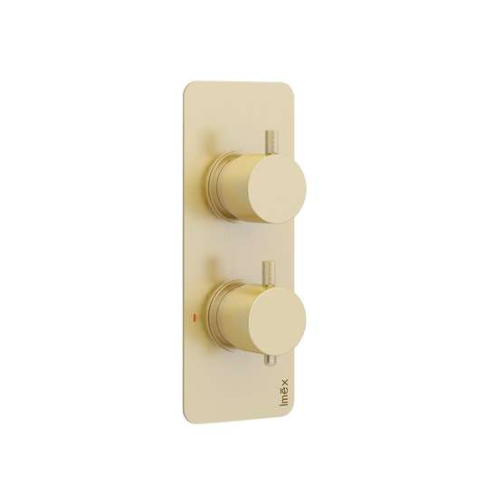 Imex Ravine Brushed Brass Two Handle, Two Outlet, Concealed Thermostatic Shower - 6008BB - Envy Bathrooms Ltd