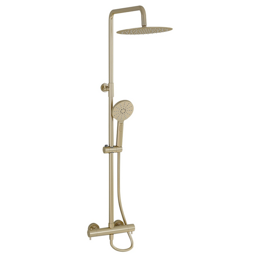 Imex Ravine Cool Touch, Easy Fix, Thermostatic Shower Set in Brushed Brass with Fixed Overhead Shower and Multifunction Adjustable Handset - RAVRRPDFBB