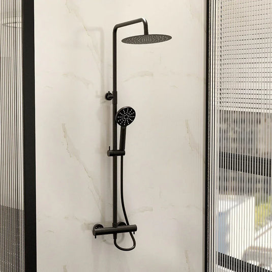 Imex Ravine Cool Touch, Easy Fix, Thermostatic Shower Set in Matt Black with Fixed Overhead Shower and Multifunction Adjustable Handset - RAVRRPDFMB - Envy Bathrooms Ltd