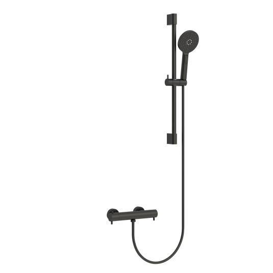 Imex Ravine Cool Touch, Easy Fix, Thermostatic Shower Set in Matt Black with Slide Rail, Hose and Multifunction Handset - RAVINE1MB - Envy Bathrooms Ltd