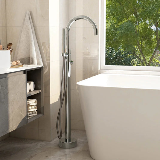 Imex Ravine Floor Standing Bath Shower Mixer in Chrome with Hose and Handset - RVFSBSMCP - Envy Bathrooms Ltd