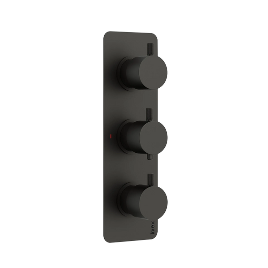 Imex Ravine Matt Black Three Handle, Three Outlet, Concealed Thermostatic Shower - 6010MB - Envy Bathrooms Ltd