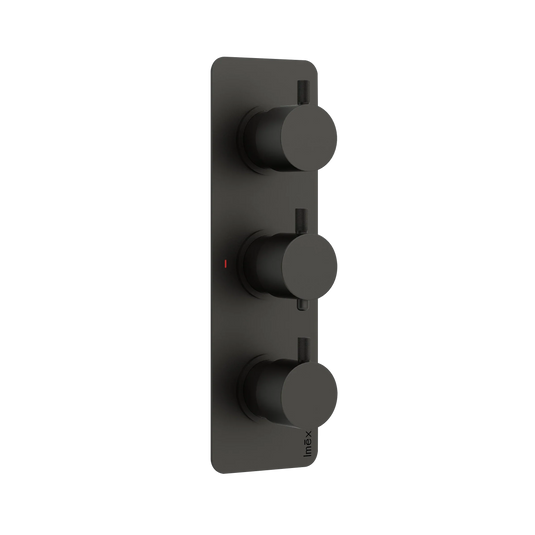 Imex Ravine Matt Black Three Handle, Two Outlet, Concealed Thermostatic Shower - 6009MB - Envy Bathrooms Ltd