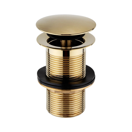 Imex Solid Brass Unslotted Clicker Basin Waste in Brushed Brass with Brass Backnut - CB101BB - Envy Bathrooms Ltd