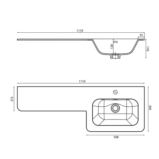 Imex Suburb 1110mm Right Hand Basin Extended - SU1110RHBAS - Envy Bathrooms Ltd