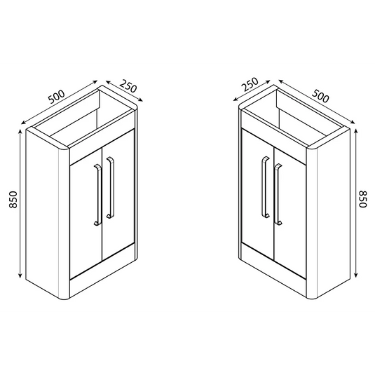 Imex Suburb 500mm × 250mm Double Door Floor Mounted Vanity Unit - White Gloss - SU5025TDFMCWG - Envy Bathrooms Ltd