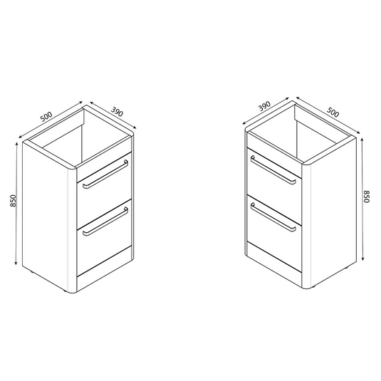Imex Suburb 500mm × 390mm Double Drawer Floor Mounted Vanity Unit - Matt Ash - SU5039DDFMCMA - Envy Bathrooms Ltd