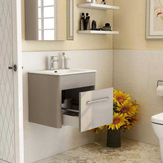 Imex Suburb 500mm × 390mm Single Drawer Wall Mounted Vanity Unit - Matt Ash - SU5039SDWMCMA - Envy Bathrooms Ltd
