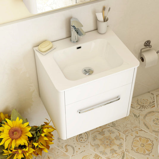 Imex Suburb 500mm × 390mm Single Drawer Wall Mounted Vanity Unit - White Gloss - SU5039SDWMCWG - Envy Bathrooms Ltd