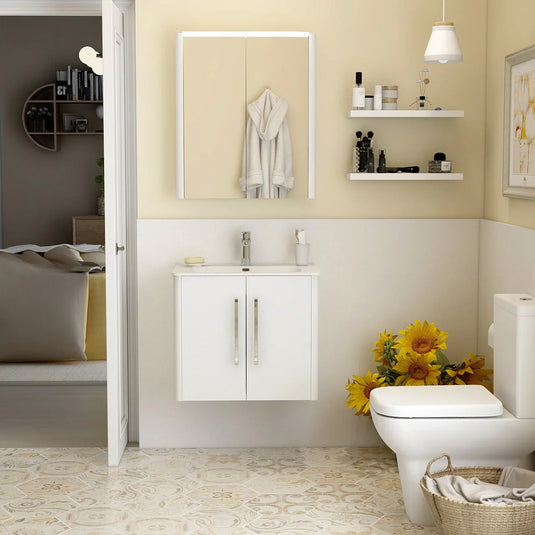 Imex Suburb 600mm × 390mm Double Door Wall Mounted Vanity Unit - White Gloss - SU60TDWMCWG - Envy Bathrooms Ltd