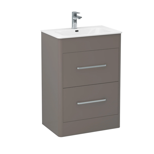 Imex Suburb 600mm × 390mm Double Drawer Floor Mounted Vanity Unit - Matt Ash - SU60DDFMCMA - Envy Bathrooms Ltd