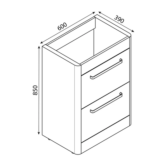 Imex Suburb 600mm × 390mm Double Drawer Floor Mounted Vanity Unit - Matt Ash - SU60DDFMCMA - Envy Bathrooms Ltd
