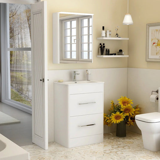 Imex Suburb 600mm × 390mm Double Drawer Floor Mounted Vanity Unit - White Gloss - SU60DDFMCWG - Envy Bathrooms Ltd