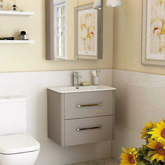 Imex Suburb 600mm × 390mm Double Drawer Wall Mounted Vanity Unit - Matt Ash - SU60DDWMCMA - Envy Bathrooms Ltd