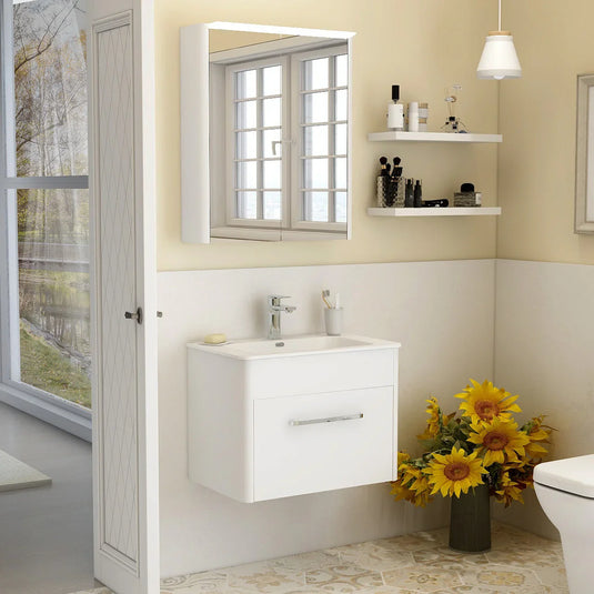 Imex Suburb 600mm × 390mm Single Drawer Wall Mounted Vanity Unit - White Gloss - SU60SDWMCWG - Envy Bathrooms Ltd