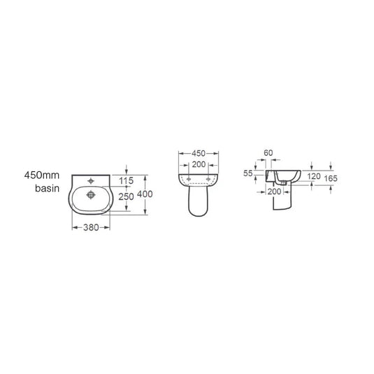 Imex Xcite 450mm Semi Pedestal Basin 1Th - LH1010C - Envy Bathrooms Ltd