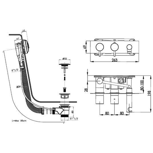 JTP 2-Outlet Thermostatic Concealed Shower Valve with Handset and Click Clack Exofil - Chrome - COM051 - Envy Bathrooms Ltd