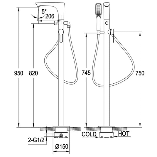 JTP Amore Freestanding Single Lever Bath Shower Mixer Tap with Shower Kit - Chrome - Envy Bathrooms Ltd
