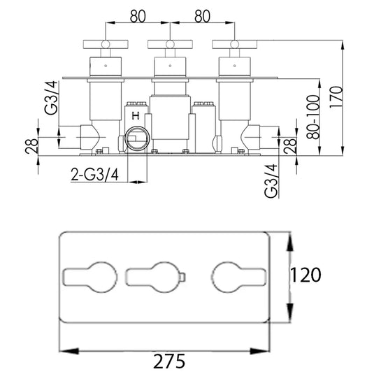 JTP Amore Thermostatic Concealed 2 Outlets Shower Valve - Chrome - Envy Bathrooms Ltd