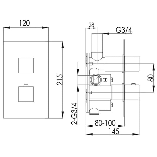 JTP Athena Thermostatic Concealed Shower Valve 1 Outlet with Dual Handle - Chrome - Envy Bathrooms Ltd