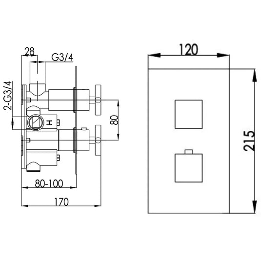 JTP Athena Thermostatic Concealed Shower Valve 2 Outlet with Dual Handle - Chrome - Envy Bathrooms Ltd