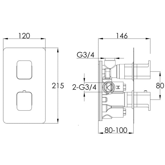 JTP Axel 1-Outlet Thermostatic Concealed Shower Valve - Chrome/Matt Black - Envy Bathrooms Ltd