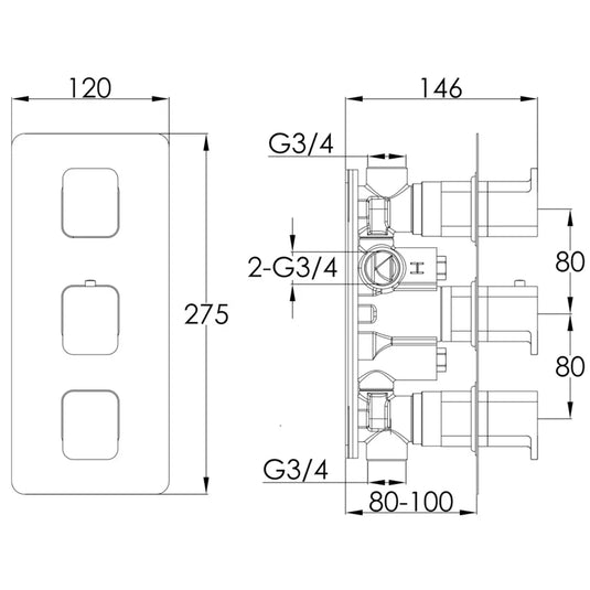 JTP Axel 2-Outlet Triple Handle Thermostatic Concealed Shower Valve - Chrome/Matt White - Envy Bathrooms Ltd