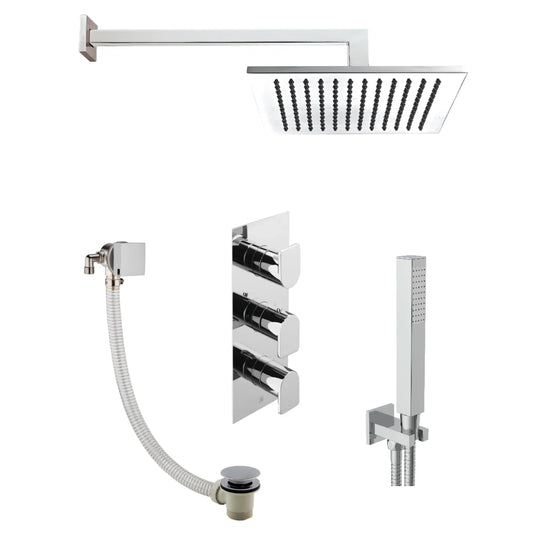 JTP Forum 3 Outlet Concealed Valve With Arm, Showerhead, Water Outlet, Holder & Exofil Click Clack Waste - Chrome - COMSTPK4 - Envy Bathrooms Ltd