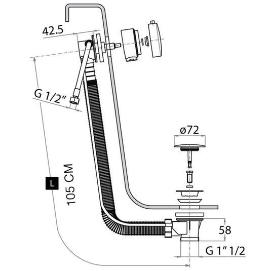 JTP Freeflow Bath Filler with Pop Up Waste 1050mm - Chrome - Envy Bathrooms Ltd