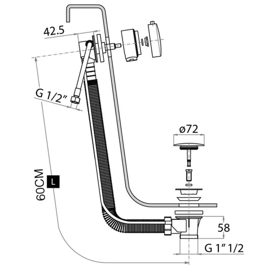 JTP Freeflow Bath Filler with Pop Up Waste 600mm - Chrome - Envy Bathrooms Ltd