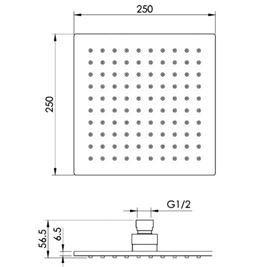 JTP Glide Ultra-Thin Square Fixed Shower Head 250mm x 250mm - Chrome - Envy Bathrooms Ltd