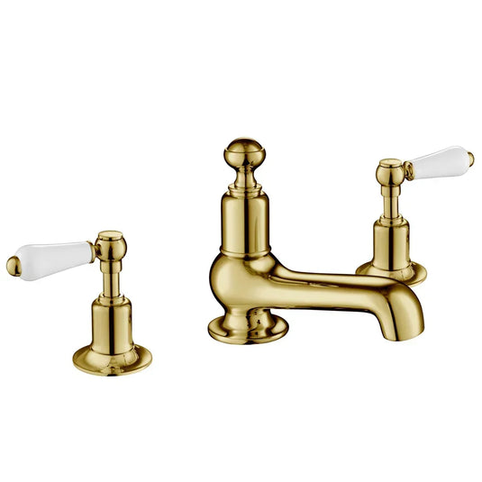 JTP Grosvenor 3-Hole Deck Mounted Basin Mixer Tap Lever Handle - Antique Brass - Envy Bathrooms Ltd