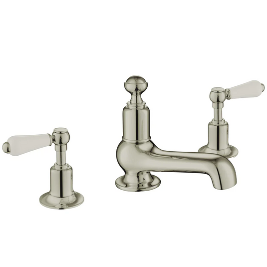 JTP Grosvenor 3-Hole Deck Mounted Basin Mixer Tap Lever Handle - Nickel - 85193NK - Envy Bathrooms Ltd