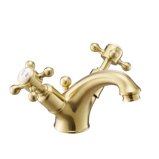 JTP Grosvenor Basin Mixer Tap with Pop Up Waste Cross Handle - Brushed Brass - 76169BBR - Envy Bathrooms Ltd
