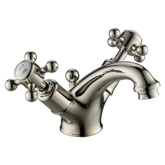 JTP Grosvenor Basin Mixer Tap with Pop-Up Waste - Crosshead Handle - Nickel - Envy Bathrooms Ltd