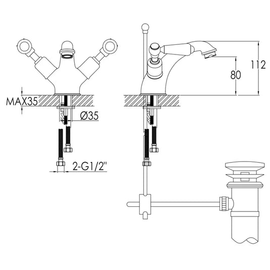 JTP Grosvenor Basin Mixer Tap with Pop Up Waste Lever Handle - Chrome/Black - Envy Bathrooms Ltd