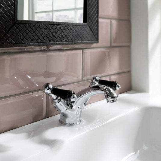 JTP Grosvenor Basin Mixer Tap with Pop Up Waste Lever Handle - Chrome/Black - Envy Bathrooms Ltd