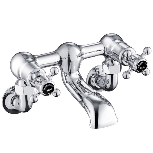 JTP Grosvenor Black Indices Crosshead Wall Mounted Bath Filler Tap - Chrome - Envy Bathrooms Ltd