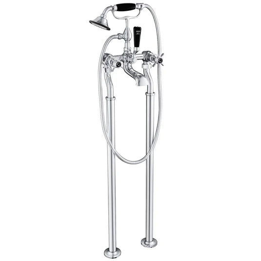 JTP Grosvenor Black Indices Freestanding Bath Shower Mixer Tap with Shower Kit - Pinch Handle - Chrome - Envy Bathrooms Ltd