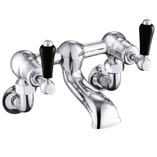 JTP Grosvenor Black Indices Lever Handle Wall Mounted Bath Filler Tap - Chrome - Envy Bathrooms Ltd
