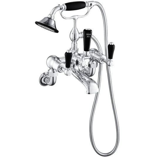 JTP Grosvenor Black Indices Lever Handle Wall Mounted Bath Shower Mixer Tap with Shower Kit - Chrome - Envy Bathrooms Ltd