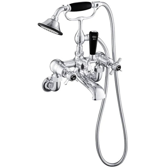 JTP Grosvenor Black Indices Wall Mounted Bath Shower Mixer Tap with Shower Kit - Chrome - Envy Bathrooms Ltd