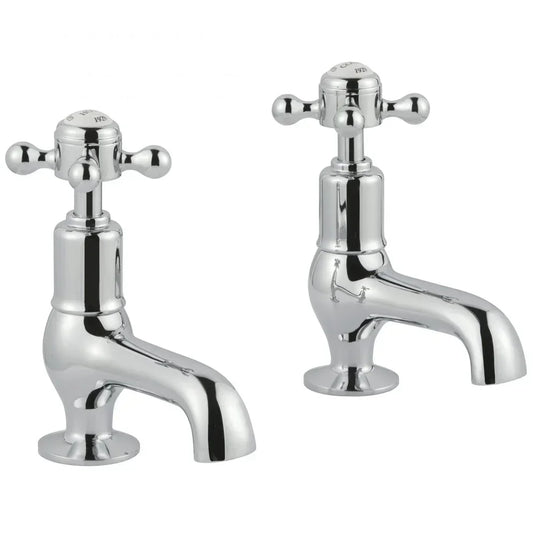 JTP Grosvenor Cloakroom Basin Taps Pair Cross Handle - Chrome/White - Envy Bathrooms Ltd