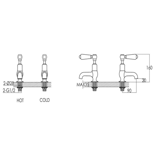 JTP Grosvenor Cloakroom Basin Taps Pair Lever Handle - Chrome/Black - Envy Bathrooms Ltd