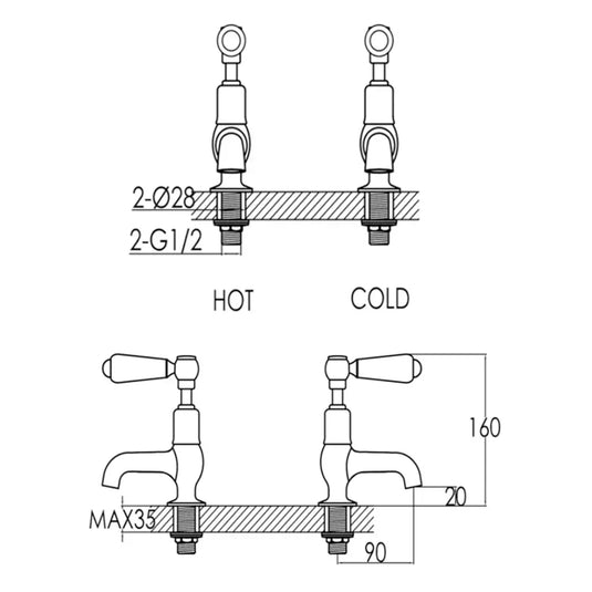 JTP Grosvenor Cloakroom Basin Taps Pair Lever Handle - Chrome/White - Envy Bathrooms Ltd
