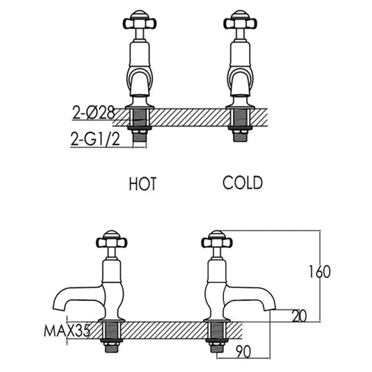 JTP Grosvenor Cloakroom Basin Taps Pair Pinch Handle - Chrome/Black - Envy Bathrooms Ltd