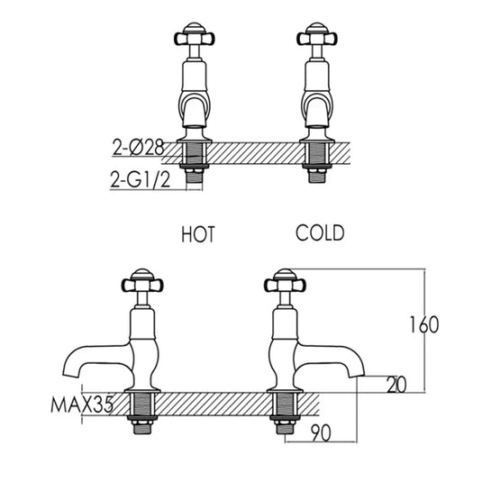 JTP Grosvenor Cloakroom Basin Taps Pair Pinch Handle - Chrome/White - Envy Bathrooms Ltd