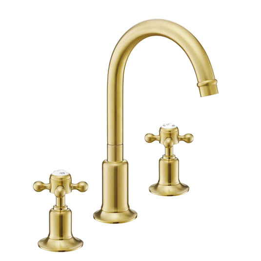 JTP Grosvenor Cross 3 Hole Basin Mixer - Brushed Brass - 76191BBR - Envy Bathrooms Ltd